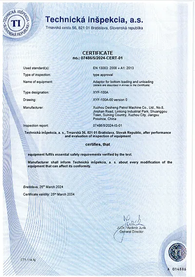 ADR Certification (Adaptor for Bottom Loading and Unloading)