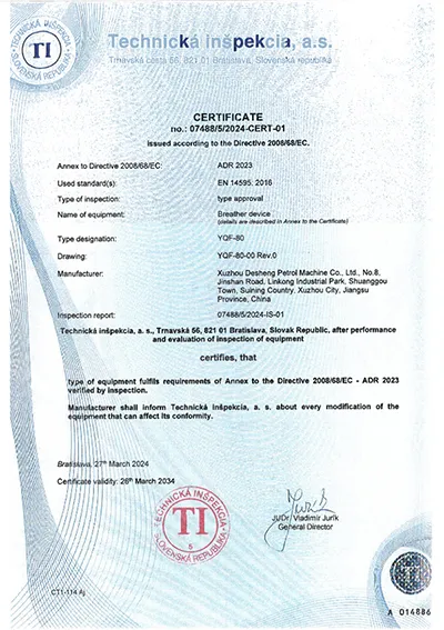 ADR Certification (Breather Device)